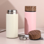 Wholesale Custom Logo Pocket Size 280ml Stainless Steel Water Bottle Featuring Wood Grain Lid for Travel