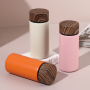 Wholesale Custom Logo Pocket Size 280ml Stainless Steel Water Bottle Featuring Wood Grain Lid for Travel
