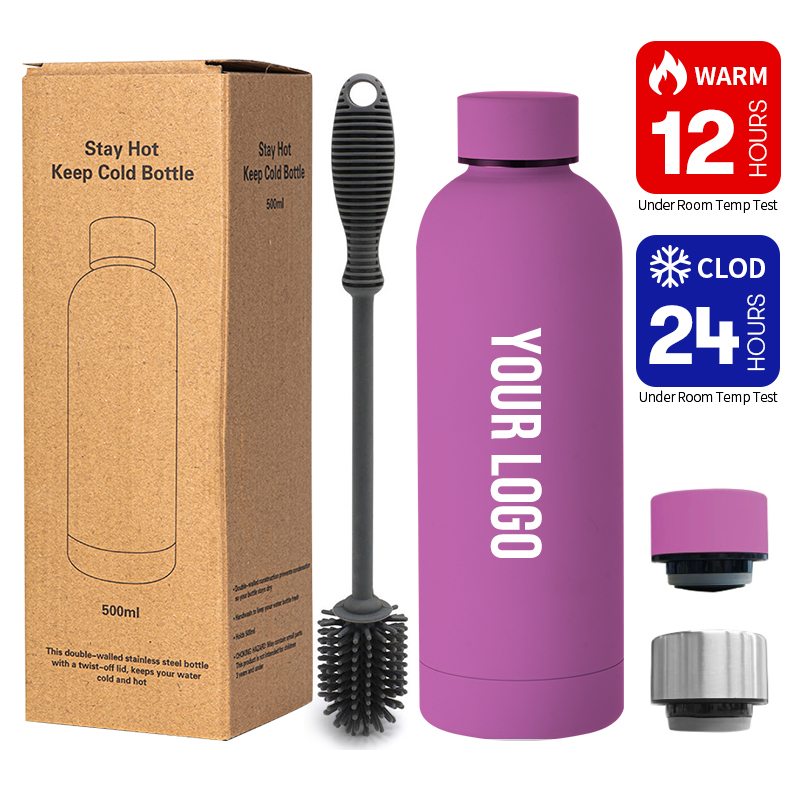 Custom 500ml 750ml 1000ml Leakproof Camping Thermal Bottle Vacuum Stainless Steel Rubber Paint Insulated Water Bottles With Lid