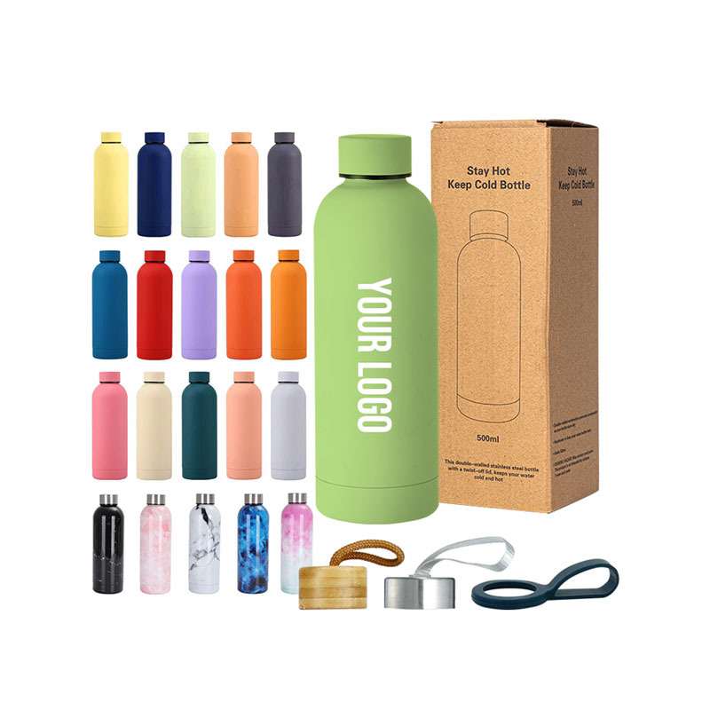 Custom 500ml 750ml 1000ml Leakproof Camping Thermal Bottle Vacuum Stainless Steel Rubber Paint Insulated Water Bottles With Lid