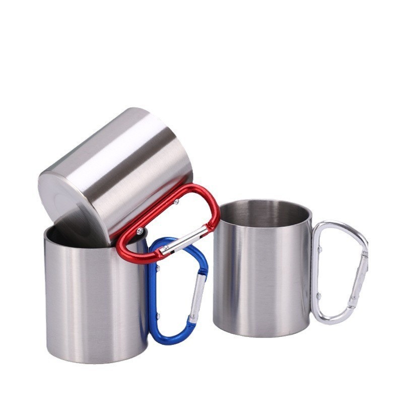 Wholesale High Quality 220ml 300ml Portable Travel Camping Mug Stainless Steel Insulated Personalized Mini Mug With Carabiner
