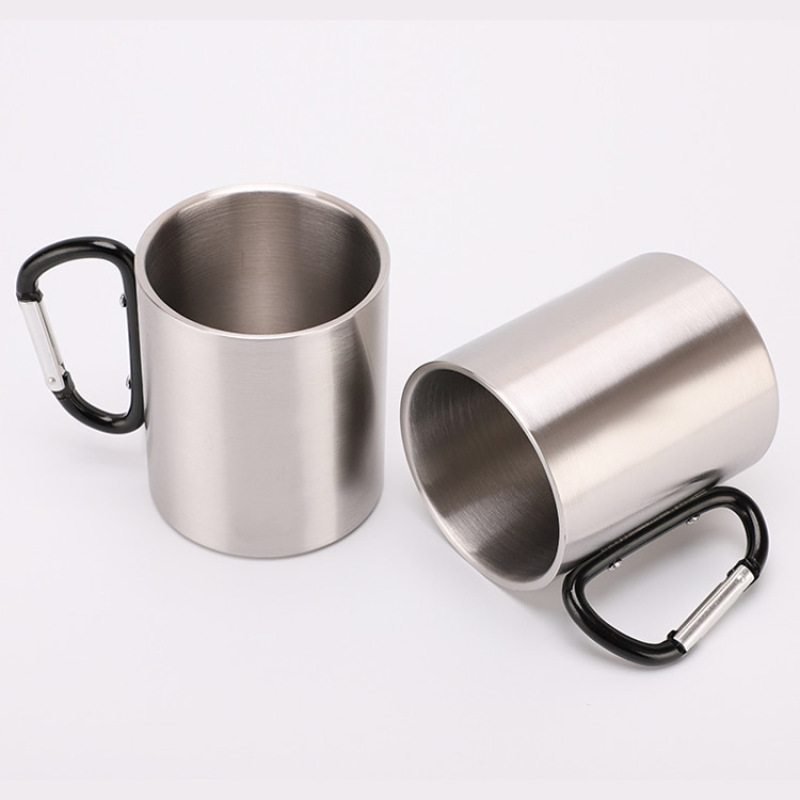 Wholesale High Quality 220ml 300ml Portable Travel Camping Mug Stainless Steel Insulated Personalized Mini Mug With Carabiner