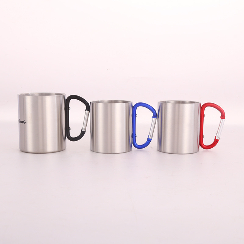 Wholesale High Quality 220ml 300ml Portable Travel Camping Mug Stainless Steel Insulated Personalized Mini Mug With Carabiner