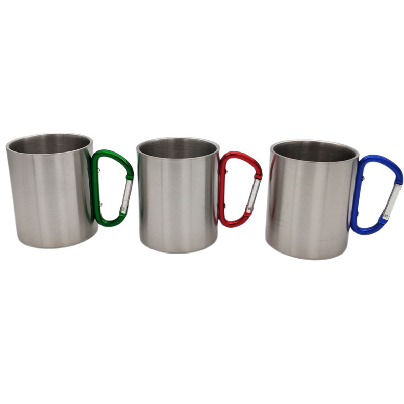 Wholesale High Quality 220ml 300ml Portable Travel Camping Mug Stainless Steel Insulated Personalized Mini Mug With Carabiner
