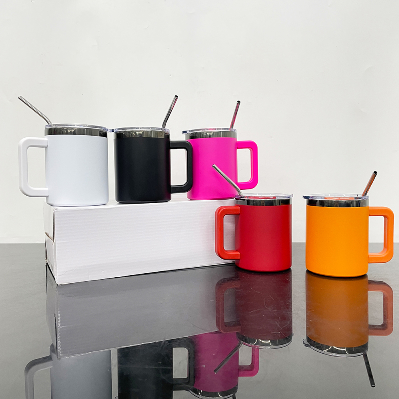 USA Warehouse Black Underneath 10oz Travel Mugs Double Walled Vacuum Insulated Magnetic Sliding Lid Black Plated Tumbler Mug