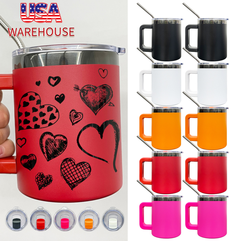 USA Warehouse Black Underneath 10oz Travel Mugs Double Walled Vacuum Insulated Magnetic Sliding Lid Black Plated Tumbler Mug