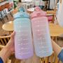 Outdoor Large Capacity Gradient Color Time Marker 2000ml Sport Water Bottle with Straw and Handle
