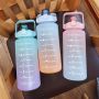 Outdoor Large Capacity Gradient Color Time Marker 2000ml Sport Water Bottle with Straw and Handle
