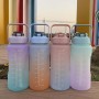 Outdoor Large Capacity Gradient Color Time Marker 2000ml Sport Water Bottle with Straw and Handle