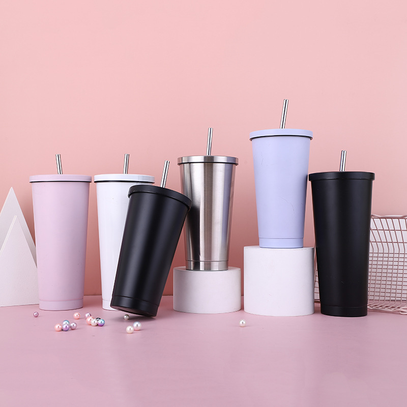 Hot Sale Stainless Steel Travel Mug Cup with Straw, Custom Double Wall Straw Drinking Tumbler 500ml 750ml
