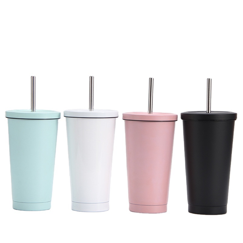 Hot Sale Stainless Steel Travel Mug Cup with Straw, Custom Double Wall Straw Drinking Tumbler 500ml 750ml