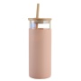 Promotional Reusable 500ml Straw Glass Dinking Water Bottle Tumbler With Silicone Sleeve  Glass Tumbler Cup With Bamboo Lid