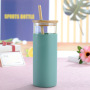 Promotional Reusable 500ml Straw Glass Dinking Water Bottle Tumbler With Silicone Sleeve  Glass Tumbler Cup With Bamboo Lid