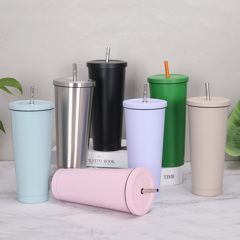 Factory Wholesale Custom Stainless Steel Coffee Mugs Cup with Straw Vacuum Mug Tumbler with Straw