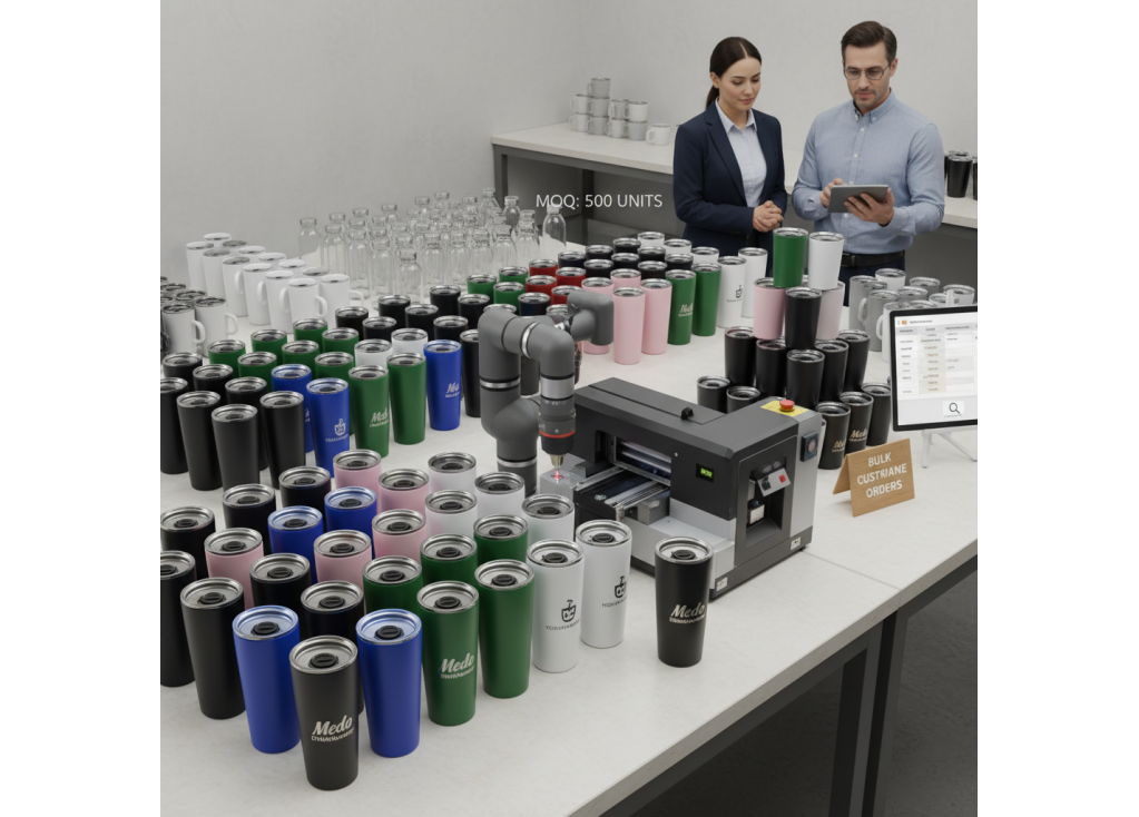 What is the typical minimum order quantity (MOQ) for bulk custom drinkware orders?