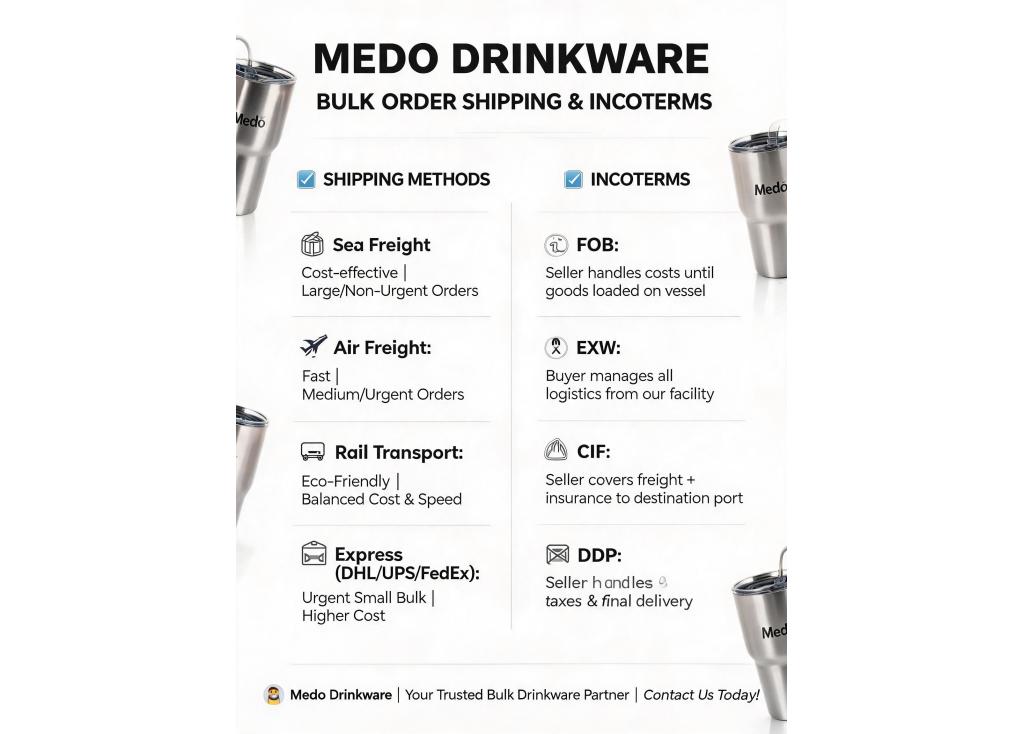 What are the standard shipping methods and Incoterms offered by suppliers for bulk orders?