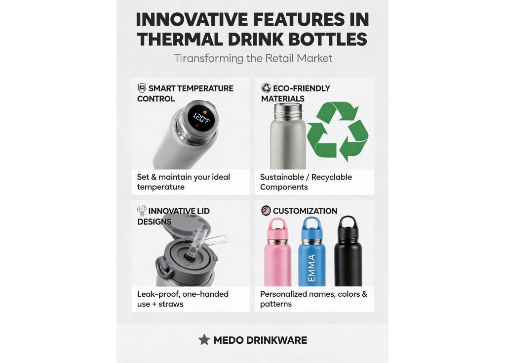 What innovative features are emerging in thermal drink bottles for the retail market?