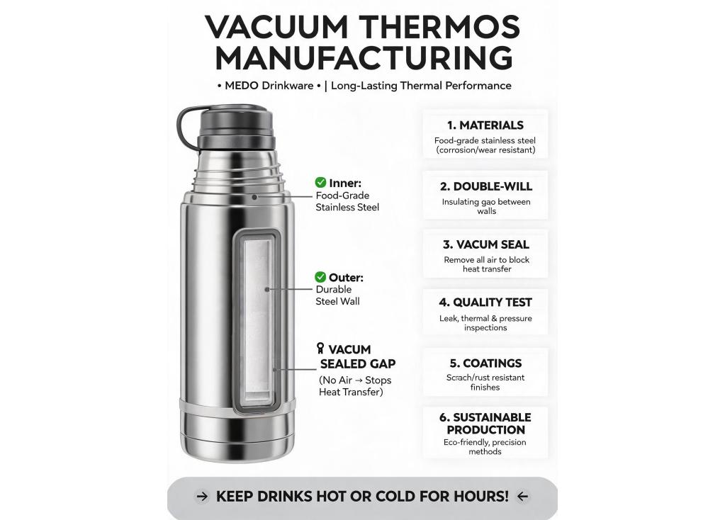 How does the manufacturing process for a vacuum sealed thermos flask ensure long-term thermal performance?
