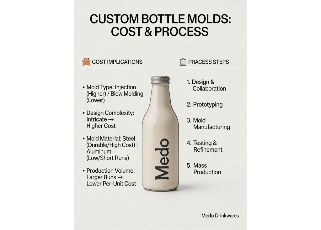 What are the cost implications and processes involved in creating custom molds for unique bottle shapes?
