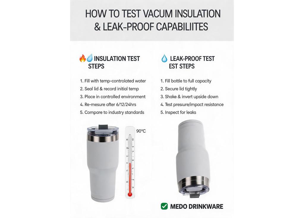 What is the testing process for vacuum insulation performance and leak-proof capabilities?