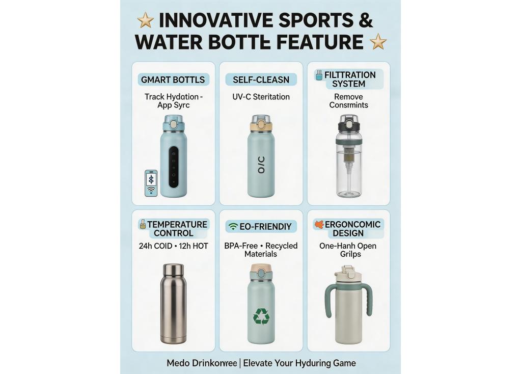 What new features or technologies are becoming popular in sports bottles and water bottles?