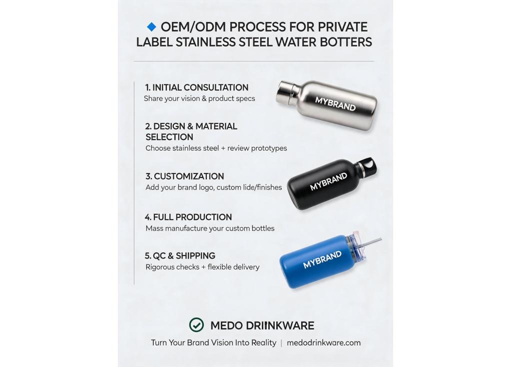 How does the OEM/ODM process work for developing a private label stainless steel water bottle line?