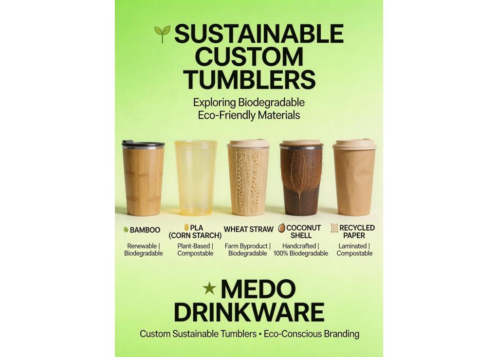 Are there sustainable or biodegradable material options available for custom tumblers besides stainless steel?
