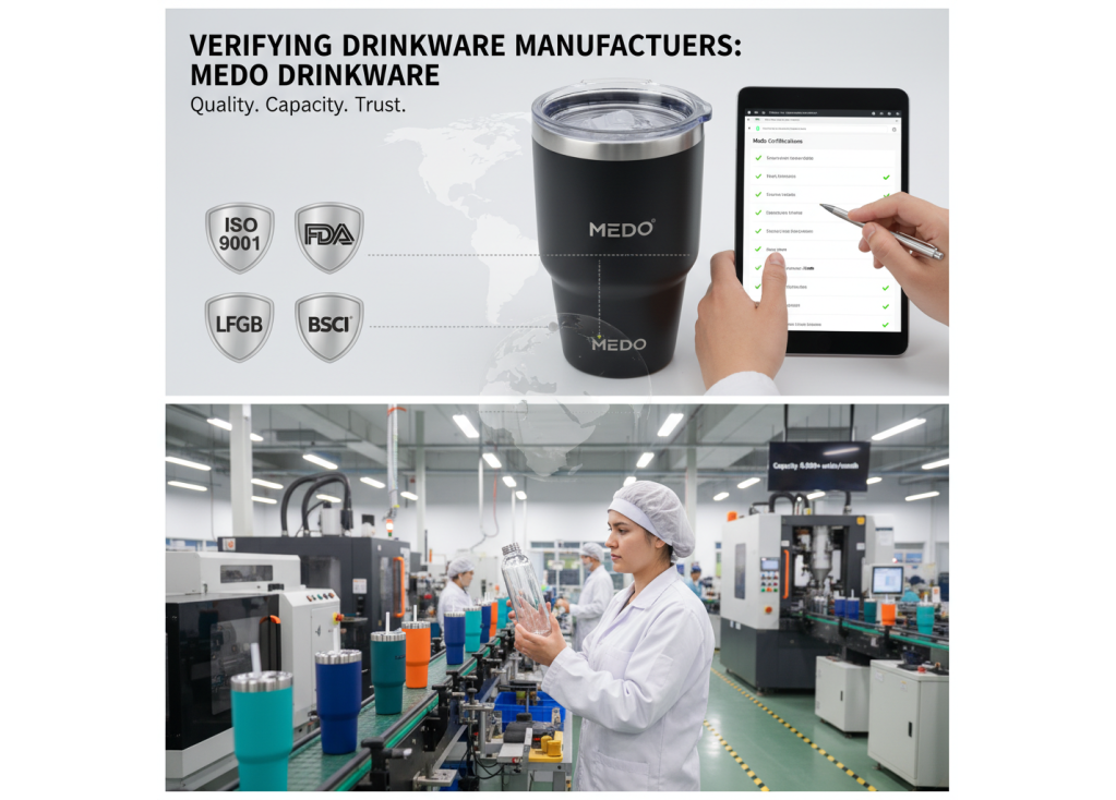 How can I verify the reliability and production capacity of a drinkware manufacturer in China?