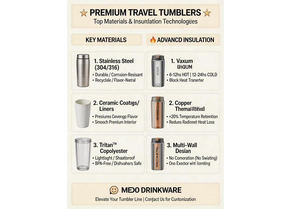 What materials and insulation technologies are recommended for creating a premium line of travel tumblers?
