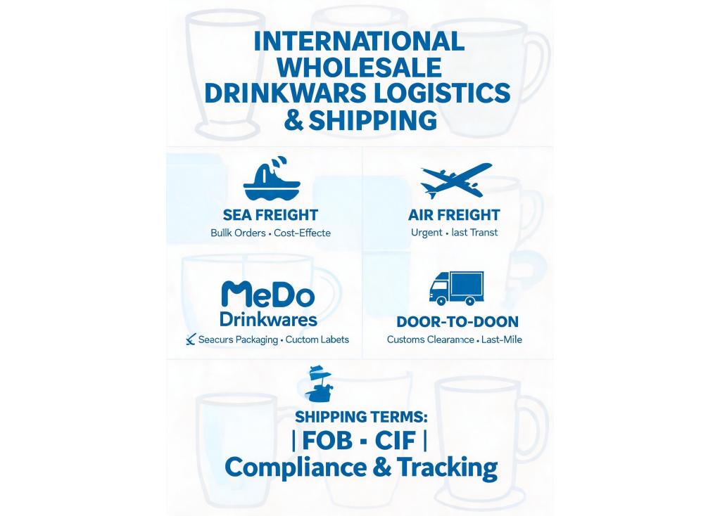 What logistics and shipping options do drinkware factories usually offer for international wholesale clients?