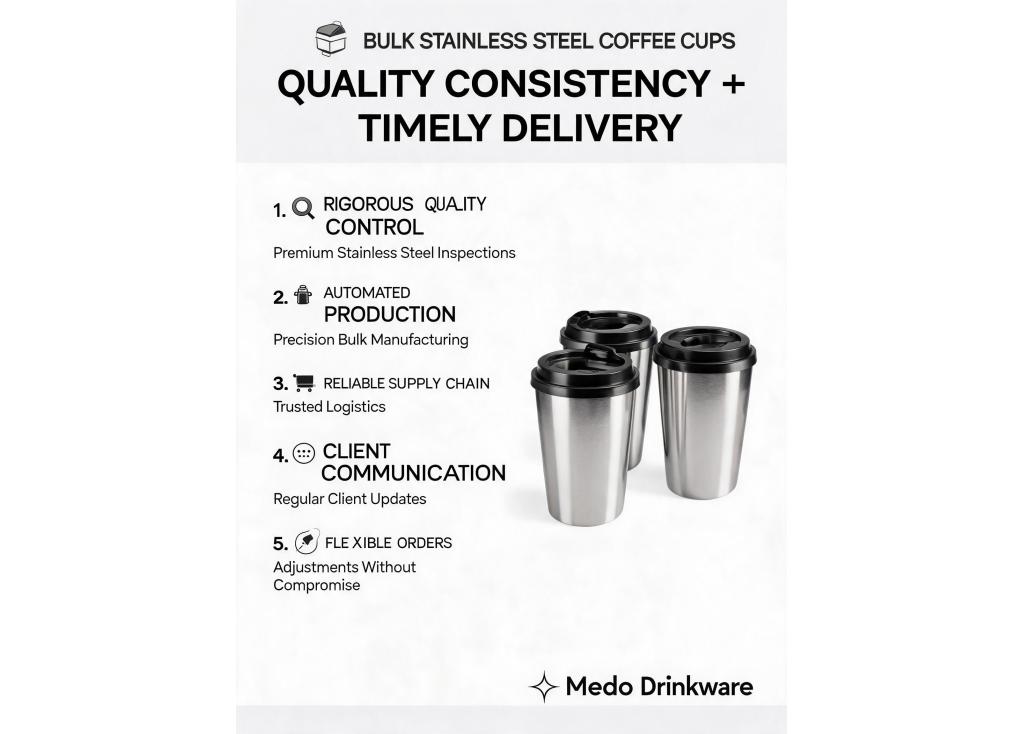 How can a supplier ensure consistent quality and timely delivery for bulk orders of stainless steel coffee cups?