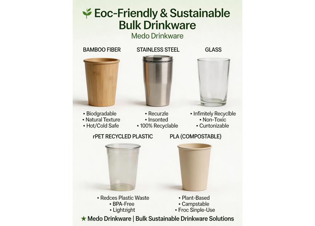 Are there any eco-friendly or sustainable material options available for bulk drinkware production?