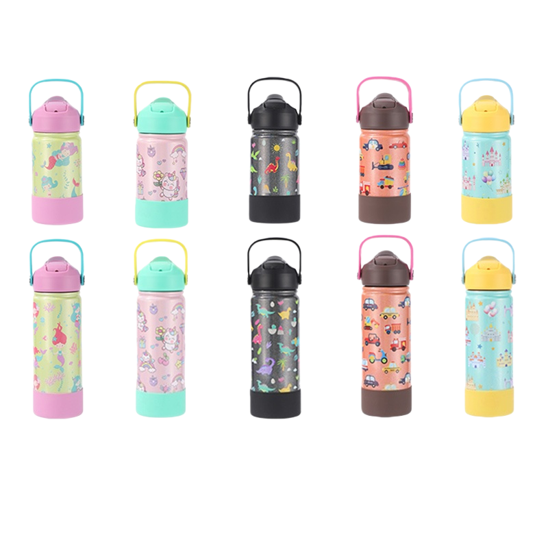 12 16 ounces cartoon children's bottle hot drinking water bottle double-wall vacuum insulated stainless steel children's water bottle with straw lid