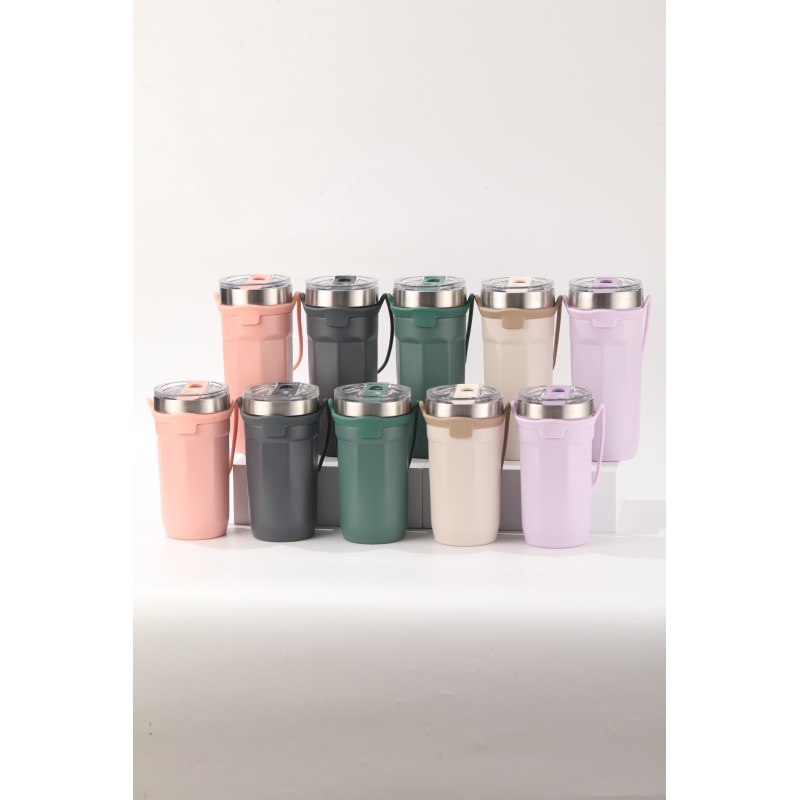  rhombus Double-wall ceramic straw coffee bottle insulated car water cup with tea