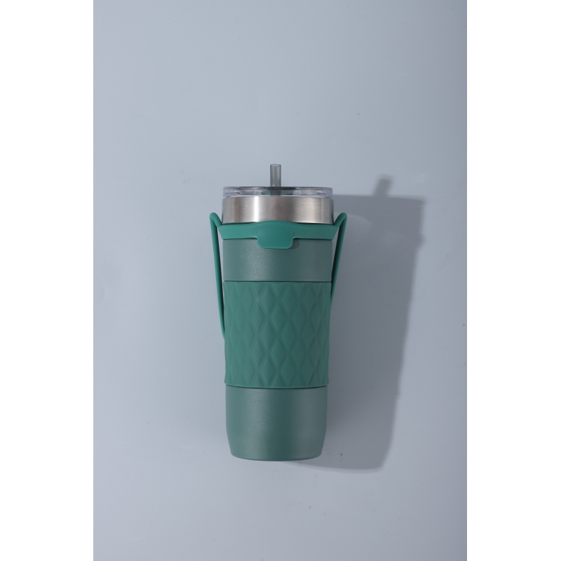 Double-wall ceramic straw coffee bottle insulated car water cup with tea-infused suction tube vacuum cup