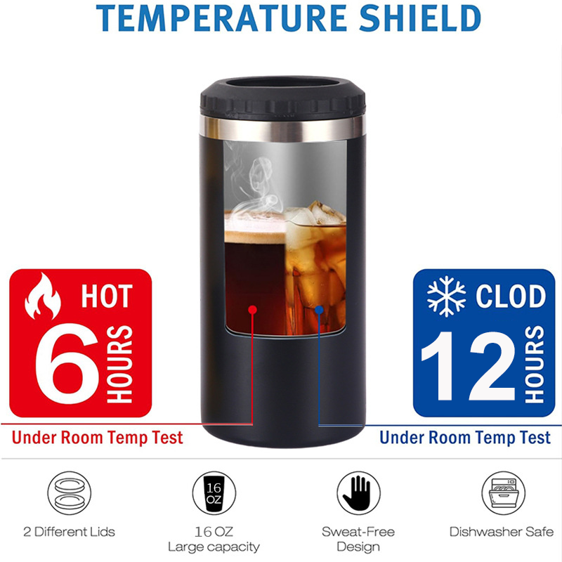Wholesale Products Stainless Steel 16OZ Skinny Slim Double Wall Tumbler Wine Bottle Insulated Beer Can Cooler