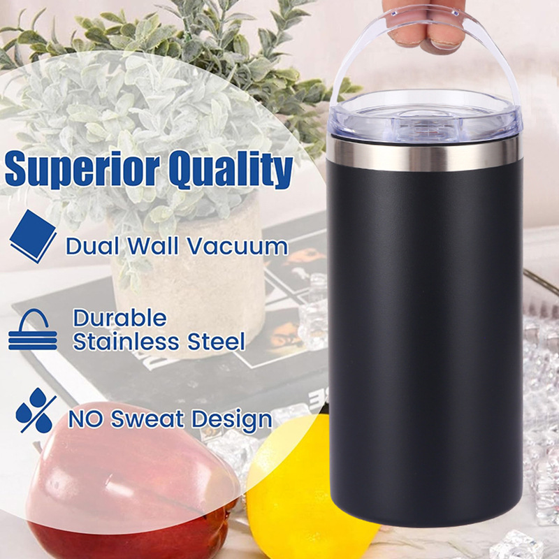 Wholesale Products Stainless Steel 16OZ Skinny Slim Double Wall Tumbler Wine Bottle Insulated Beer Can Cooler