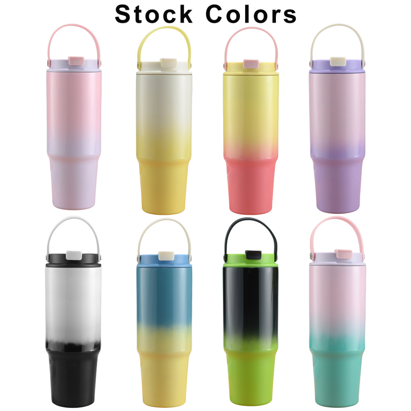 Eco Friendly Custom Logo Insulated Vacuum Water Bottle Stainless Steel Double Walled Gradient Color Tumbler With Straw