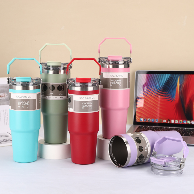 New Arrival 30oz Stainless Steel Tumblers Insulated Vacuum Double Walled Coffee Mugs with Straw clear Lid