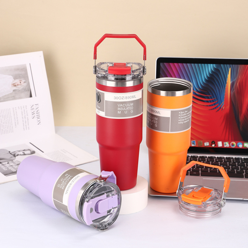 New Arrival 30oz Stainless Steel Tumblers Insulated Vacuum Double Walled Coffee Mugs with Straw clear Lid