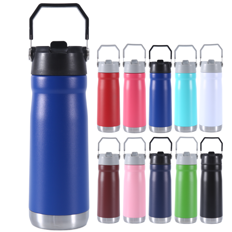 Custom 22oz Icedflow Double Wall Vacuum Insulated Water Bottle Stainless Steel Travel Tumbler with Handle and Flip Straw