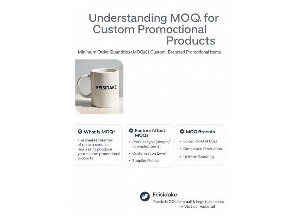 What are the minimum order quantities (MOQ) for custom promotional products?