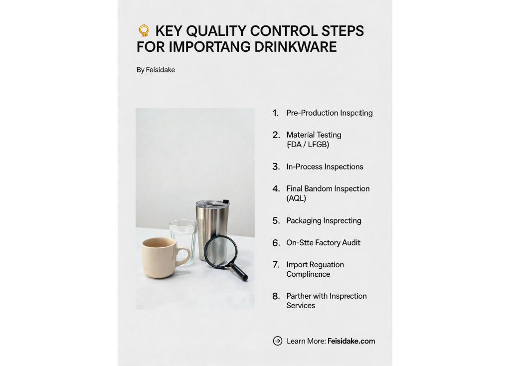 What are the key quality control steps for importing drinkware?