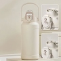 Large-capacity 50-ounce stainless steel insulated 1-gallon water bottle for sports, with lid and outdoor camping bag.