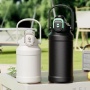 Large-capacity 50-ounce stainless steel insulated 1-gallon water bottle for sports, with lid and outdoor camping bag.