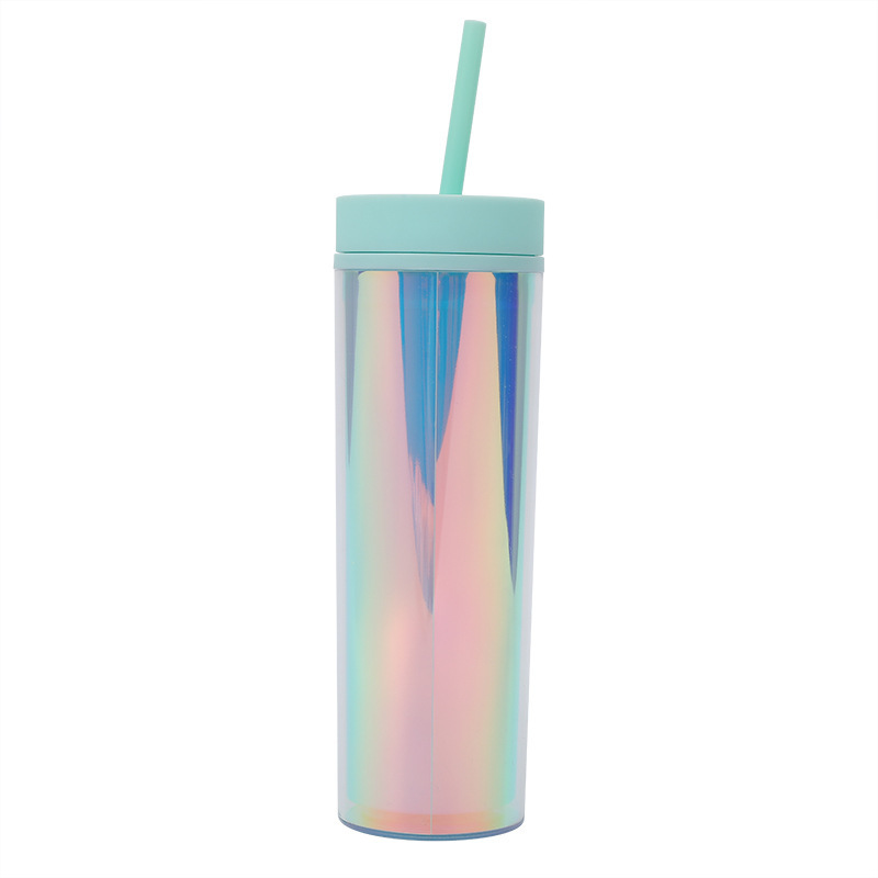 Wholesale Bulk 480ml 16oz Reusable Gradient Colorful Travel Coffee Mug Skinny Double Wall Plastic Tumblr Cup