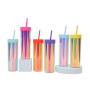 Wholesale Bulk 480ml 16oz Reusable Gradient Colorful Travel Coffee Mug Skinny Double Wall Plastic Tumblr Cup