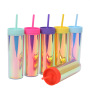 Wholesale Bulk 480ml 16oz Reusable Gradient Colorful Travel Coffee Mug Skinny Double Wall Plastic Tumblr Cup