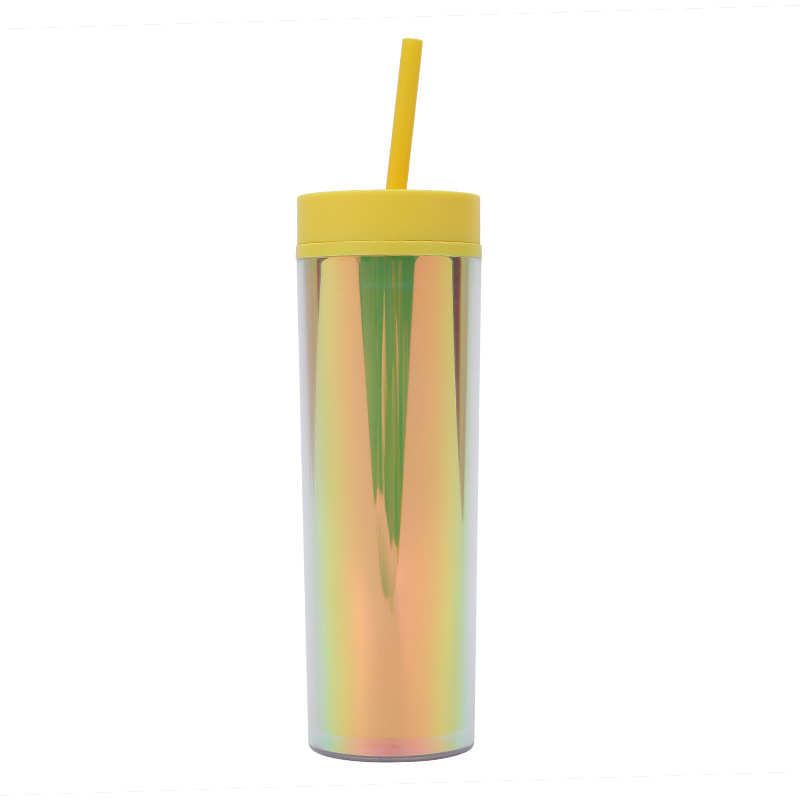 Wholesale Bulk 480ml 16oz Reusable Gradient Colorful Travel Coffee Mug Skinny Double Wall Plastic Tumblr Cup