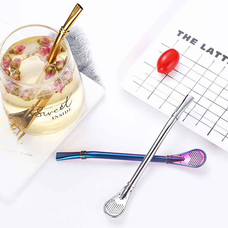 BORGE 304 Stainless Steel Food Grade Metal Drinking Bombilla Straws Yerba Mate Drinking Straws With Filter Spoon